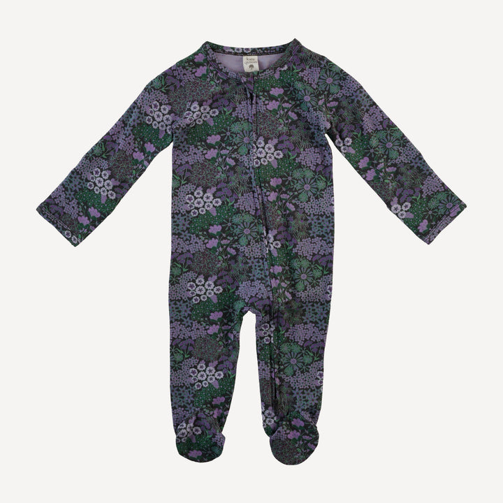 long sleeve two way zipper footie | purple ditsy | bamboo