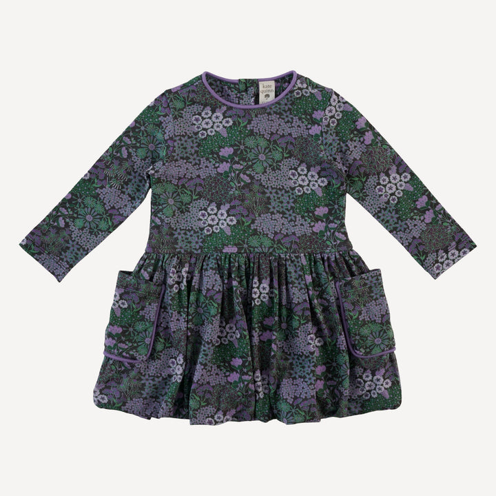 long sleeve piped cargo pocket dress | purple ditsy | bamboo