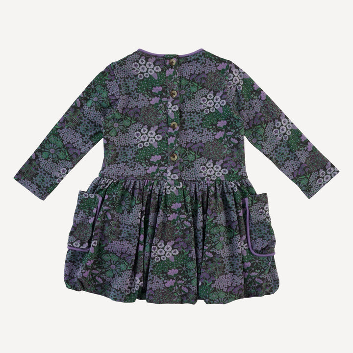 long sleeve piped cargo pocket dress | purple ditsy | bamboo
