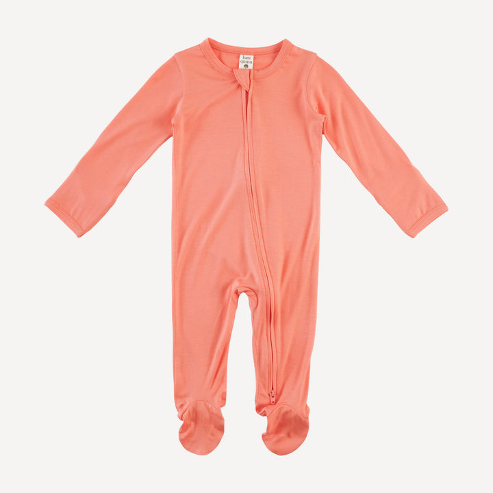 long sleeve two way zipper footie | peach sorbet | bamboo