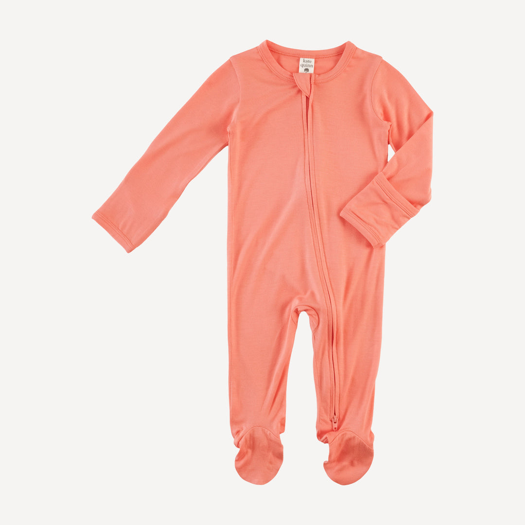 long sleeve two way zipper footie | peach sorbet | bamboo