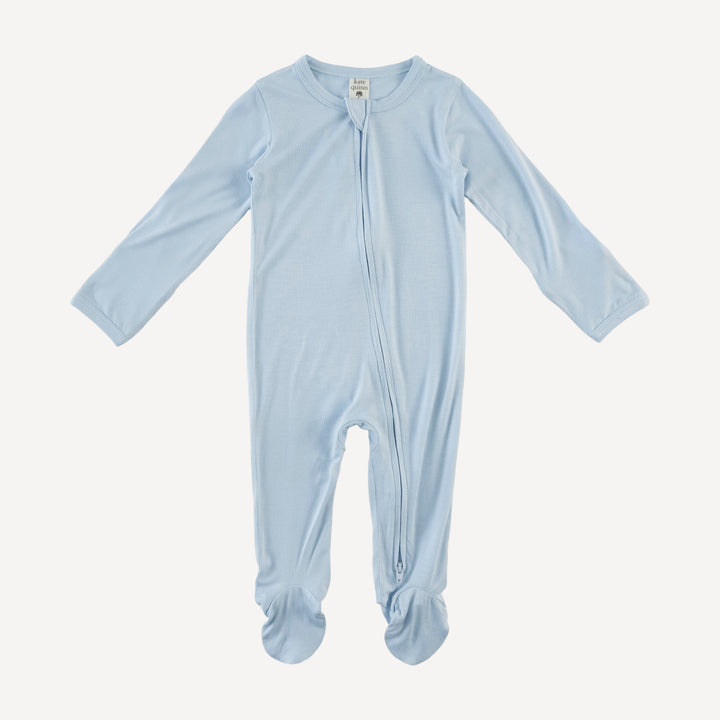 long sleeve two way zipper footie | finch blue | bamboo
