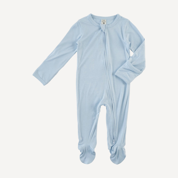 long sleeve two way zipper footie | finch blue | bamboo