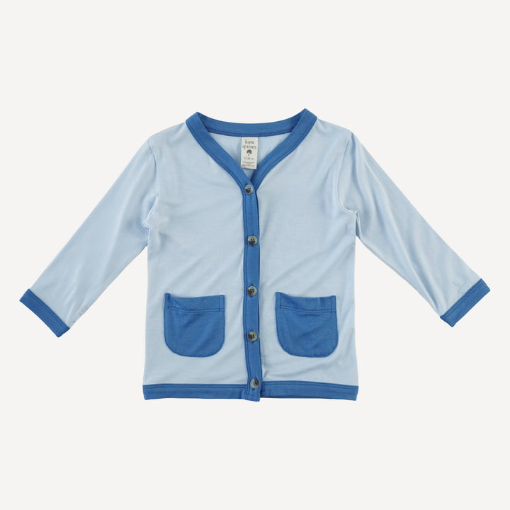 long sleeve classic v-neck pocket cardigan | finch blue | bamboo