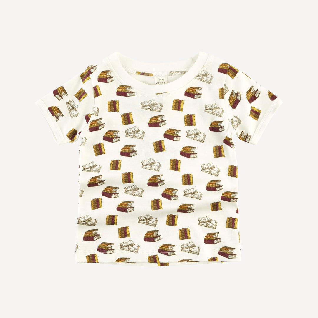 short sleeve ringer tee | multi books | organic cotton interlock
