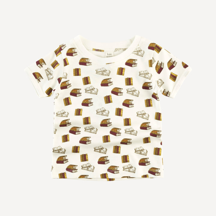 short sleeve ringer tee | multi books | organic cotton interlock