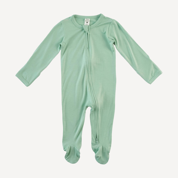 long sleeve two way zipper footie | green mist | bamboo