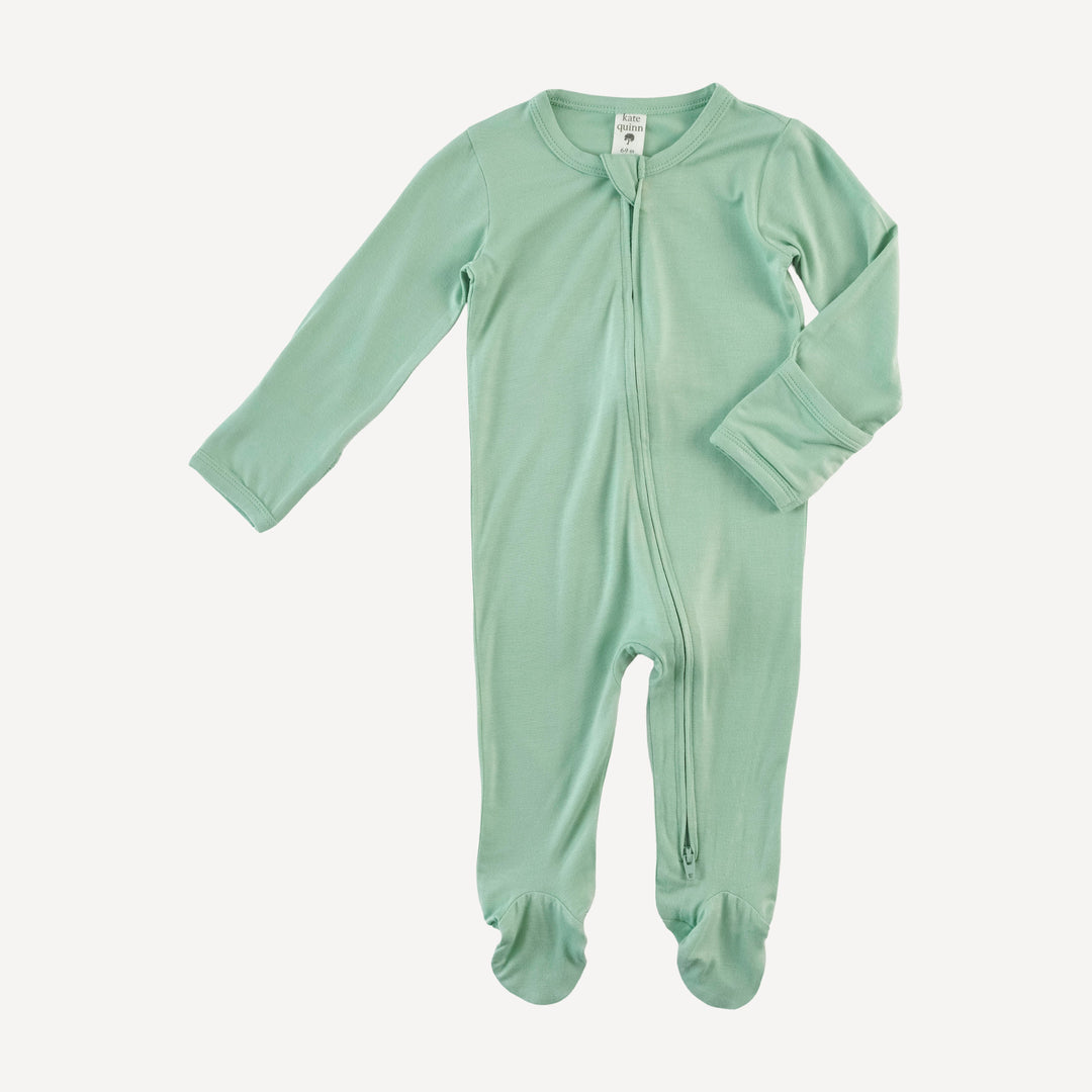 long sleeve two way zipper footie | green mist | bamboo