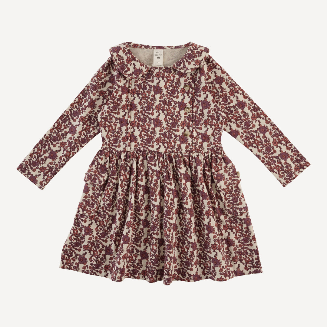 long sleeve peter pan apron dress | clay ditsy floral | organic cotton jersey