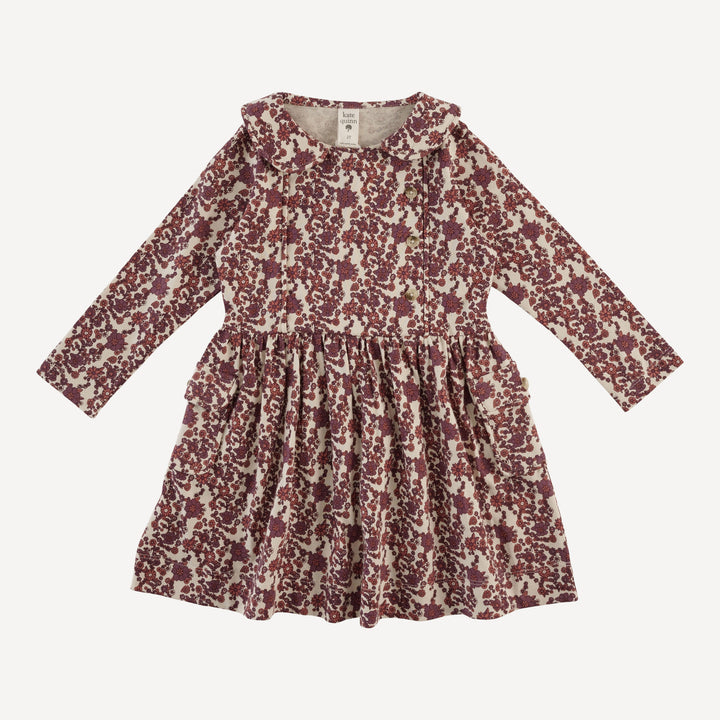 long sleeve peter pan apron dress | clay ditsy floral | organic cotton jersey