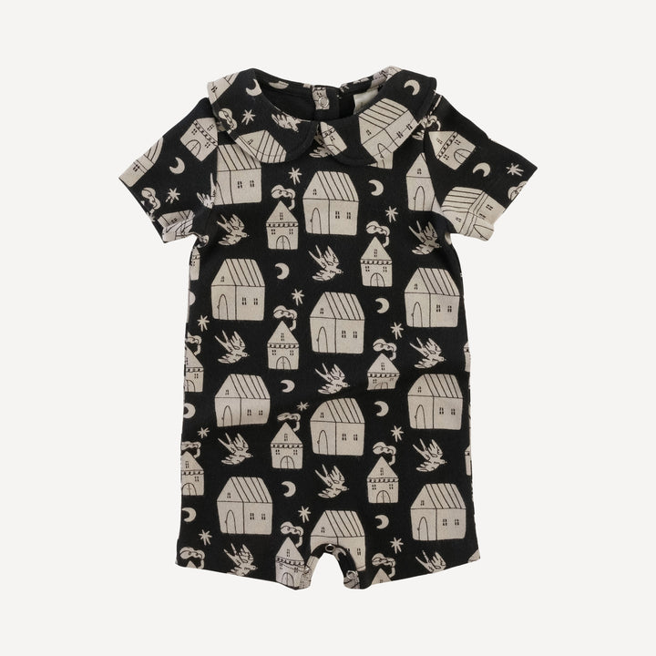 short sleeve peter pan shortie | little houses | organic cotton interlock