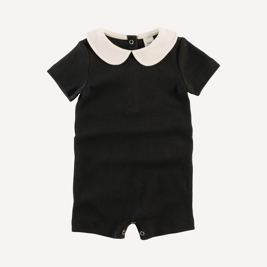 short sleeve peter pan shortie | black | organic cotton wide rib