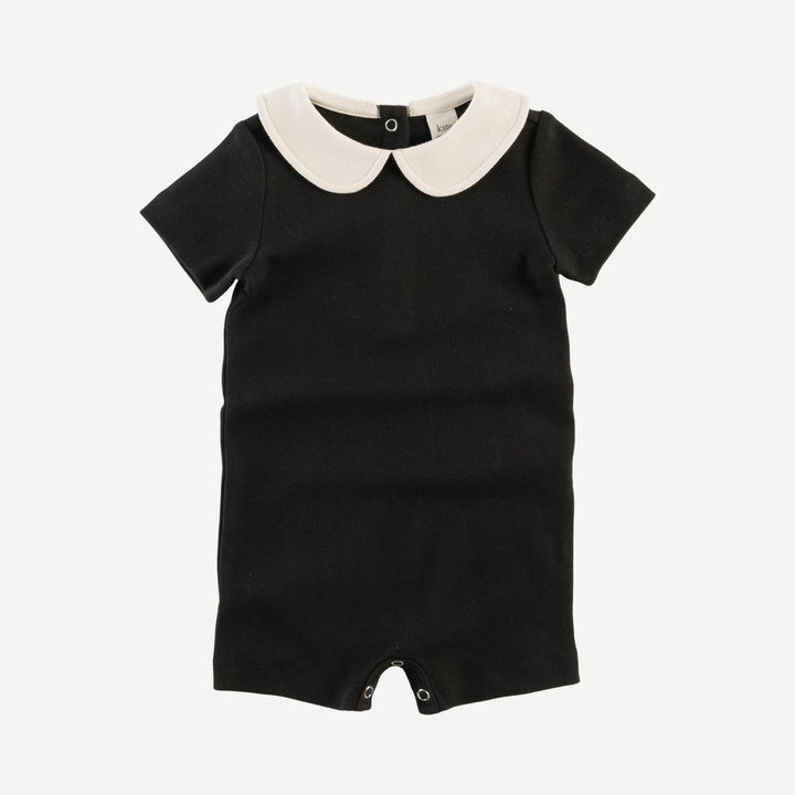 short sleeve peter pan shortie | black | organic cotton wide rib