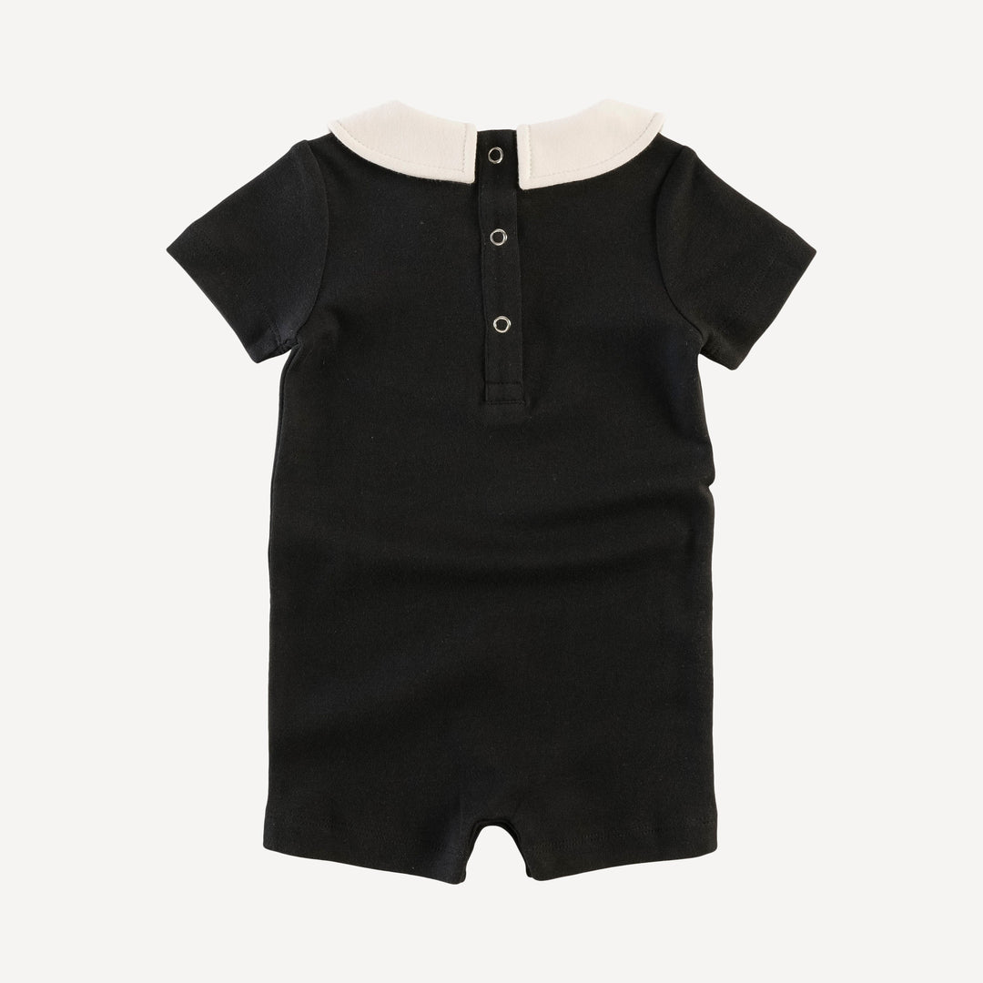short sleeve peter pan shortie | black | organic cotton wide rib