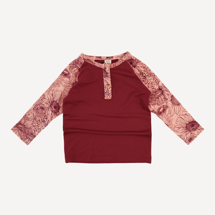 long sleeve baseball henley tee | merlot | bamboo