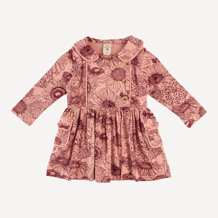 long sleeve peter pan apron dress | merlot sunflowers | bamboo