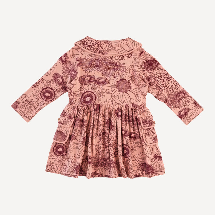 long sleeve peter pan apron dress | merlot sunflowers | bamboo