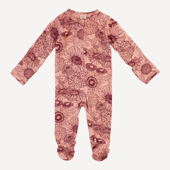 long sleeve two way zipper footie | merlot sunflowers | bamboo