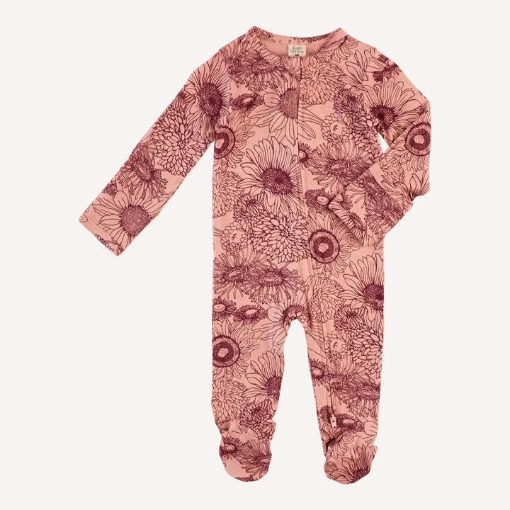 long sleeve two way zipper footie | merlot sunflowers | bamboo