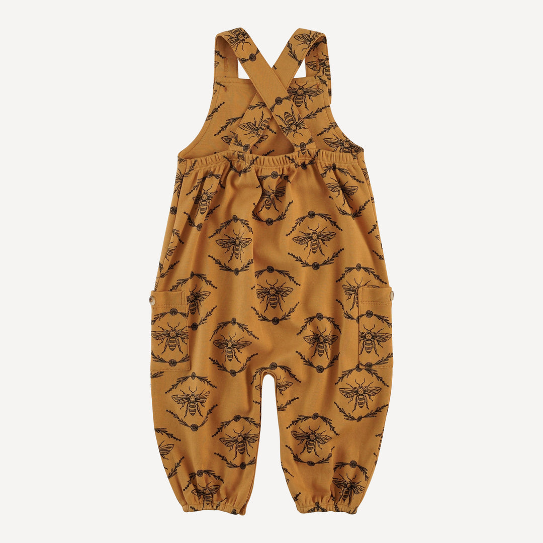 gathered bubble pocket overall | bee floral | organic cotton interlock