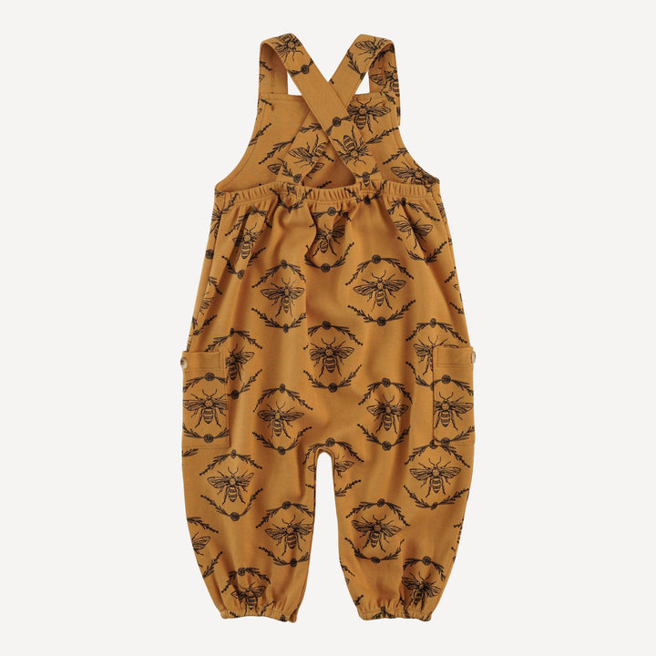 gathered bubble pocket overall | bee floral | organic cotton interlock