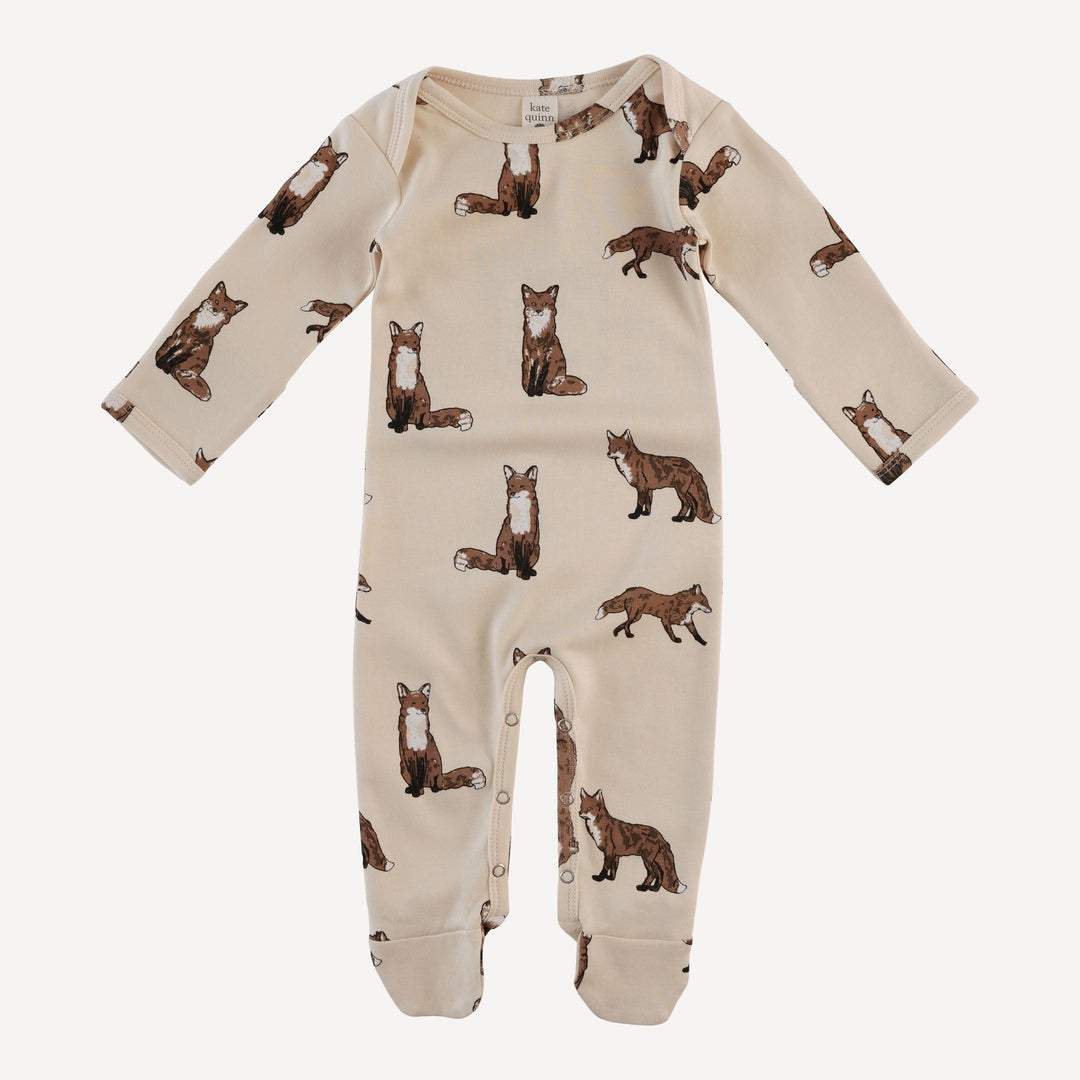 long sleeve lap neck footie | winter fox | organic cotton interlock