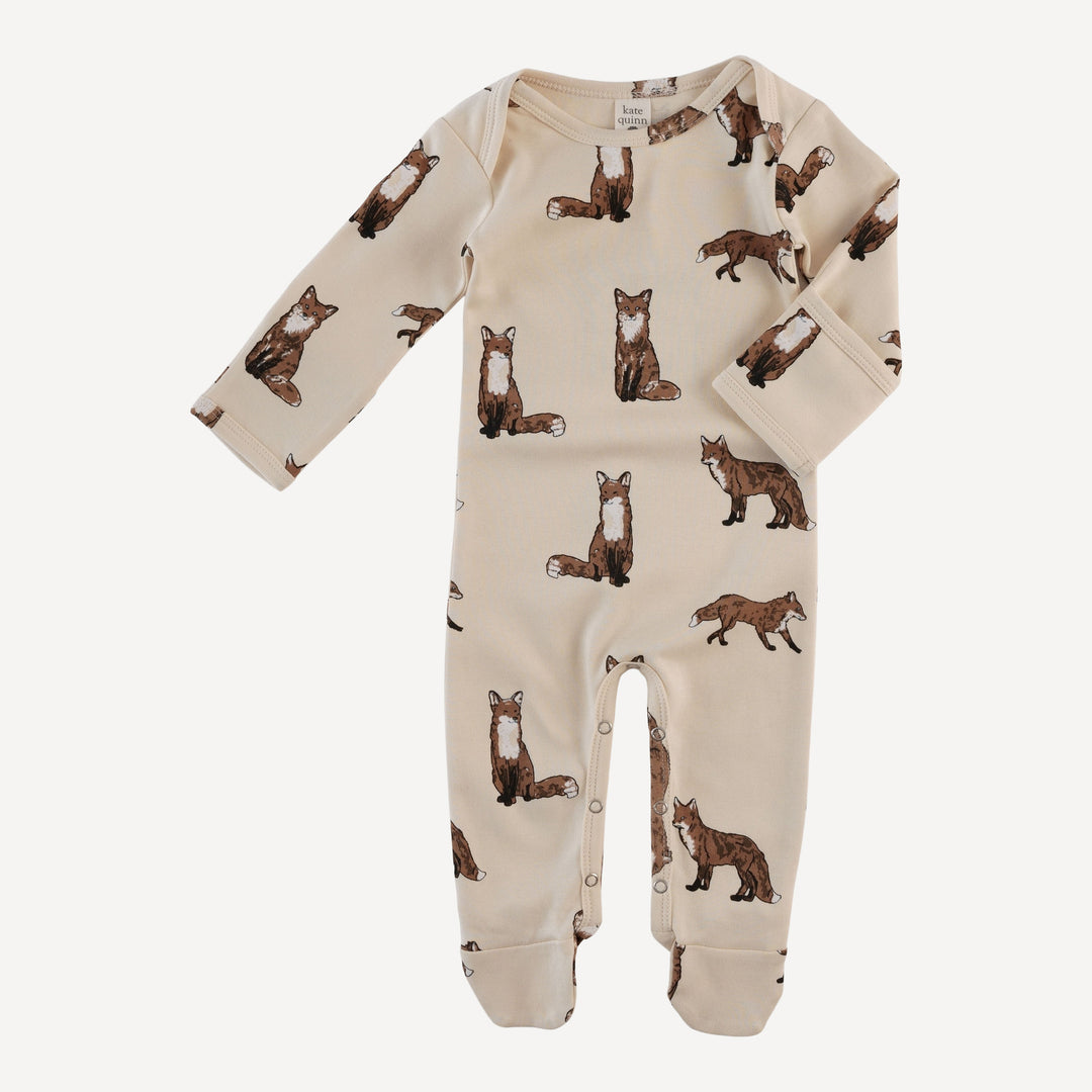 long sleeve lap neck footie | winter fox | organic cotton interlock