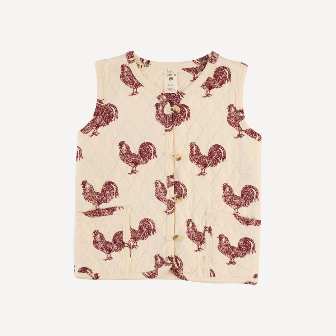 quilted pocket vest | rooster | bamboo