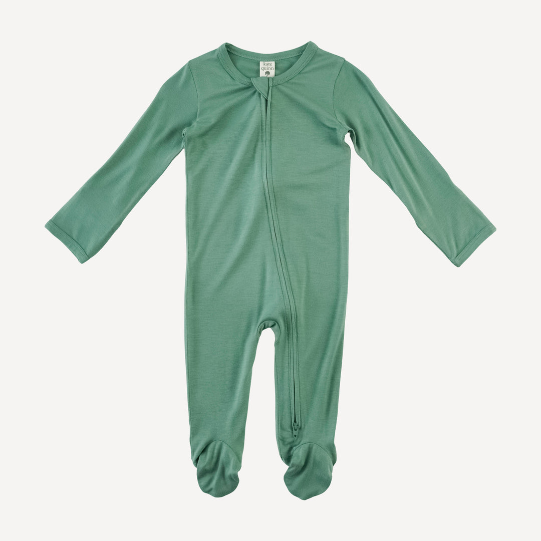 long sleeve two way zipper footie | malachite | bamboo