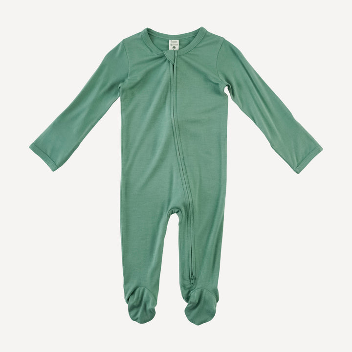 long sleeve two way zipper footie | malachite | bamboo