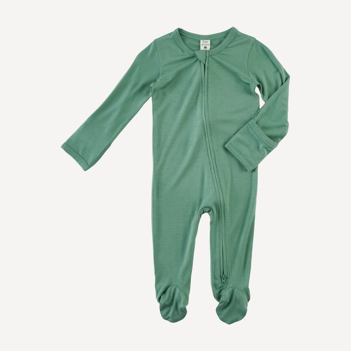 long sleeve two way zipper footie | malachite | bamboo