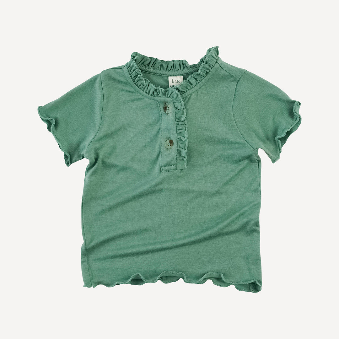 short sleeve ruffle henley tee | malachite | bamboo