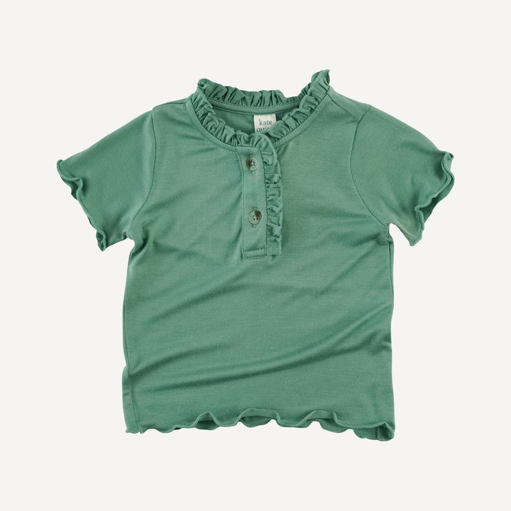 short sleeve ruffle henley tee | malachite | bamboo