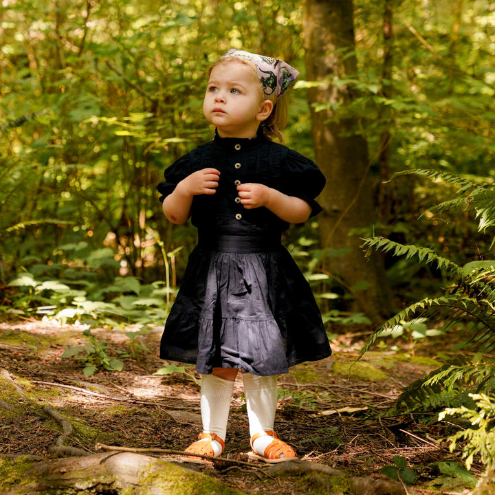 puff sleeve short tier dress | black | organic cotton woven