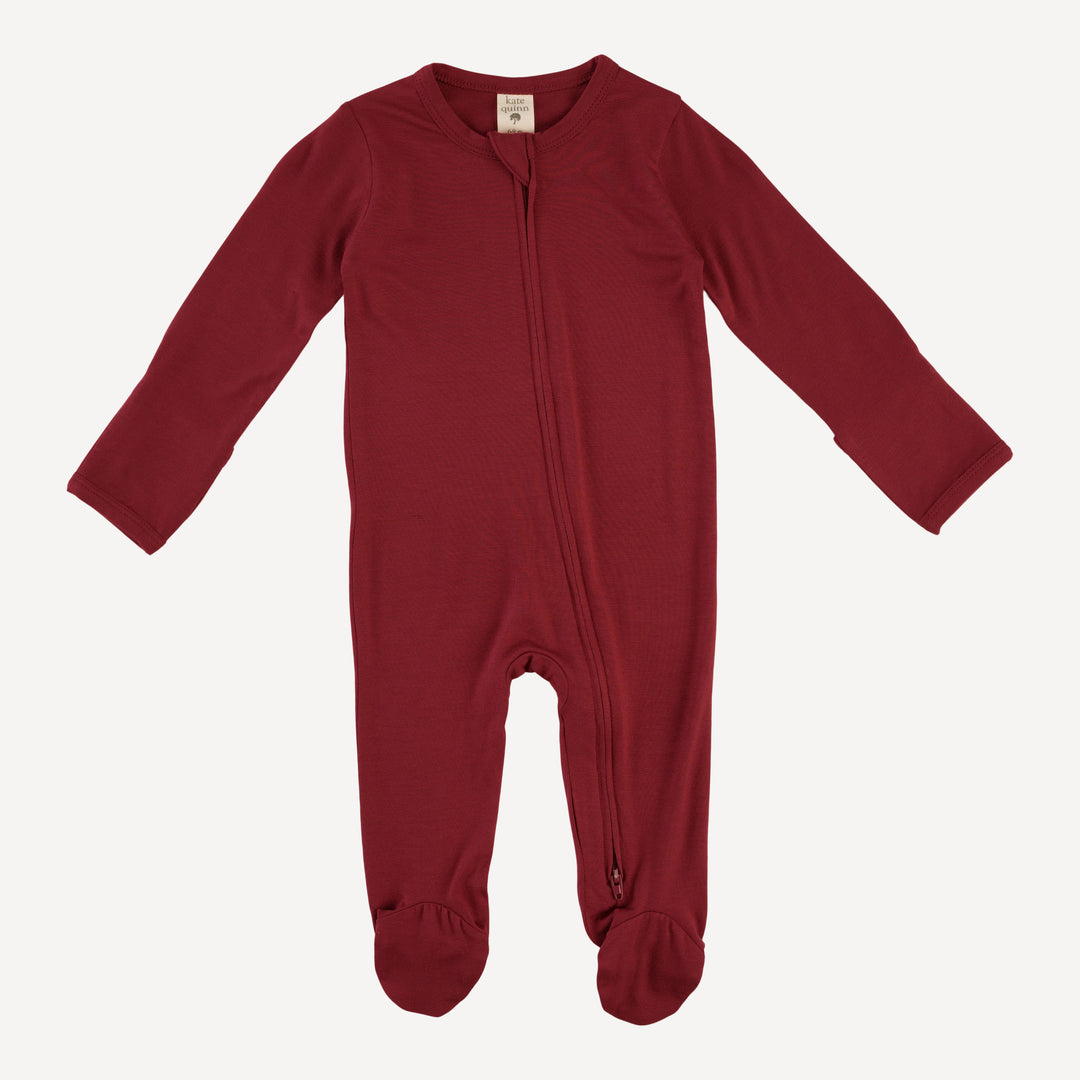 long sleeve two way zipper footie | merlot | bamboo