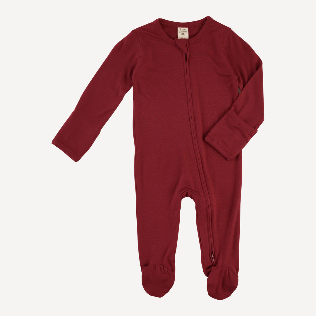 long sleeve two way zipper footie | merlot | bamboo
