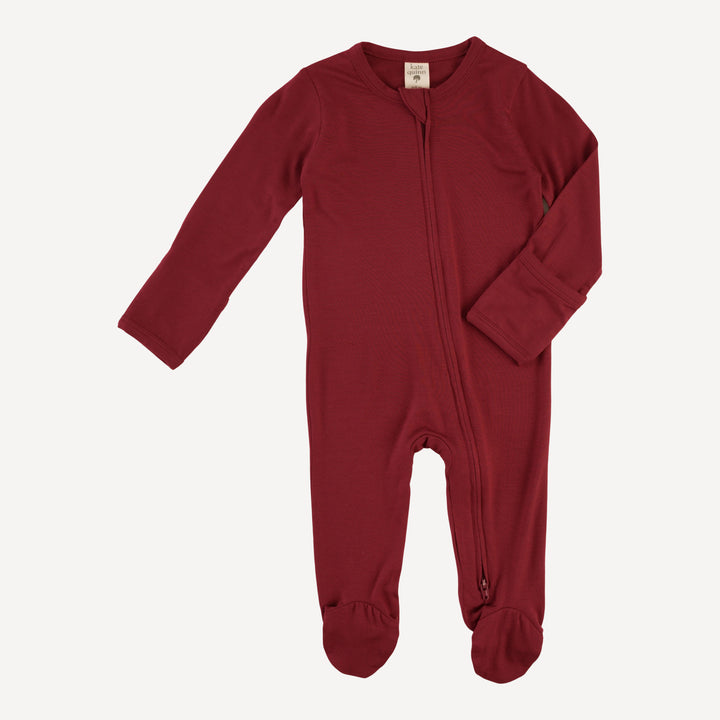 long sleeve two way zipper footie | merlot | bamboo