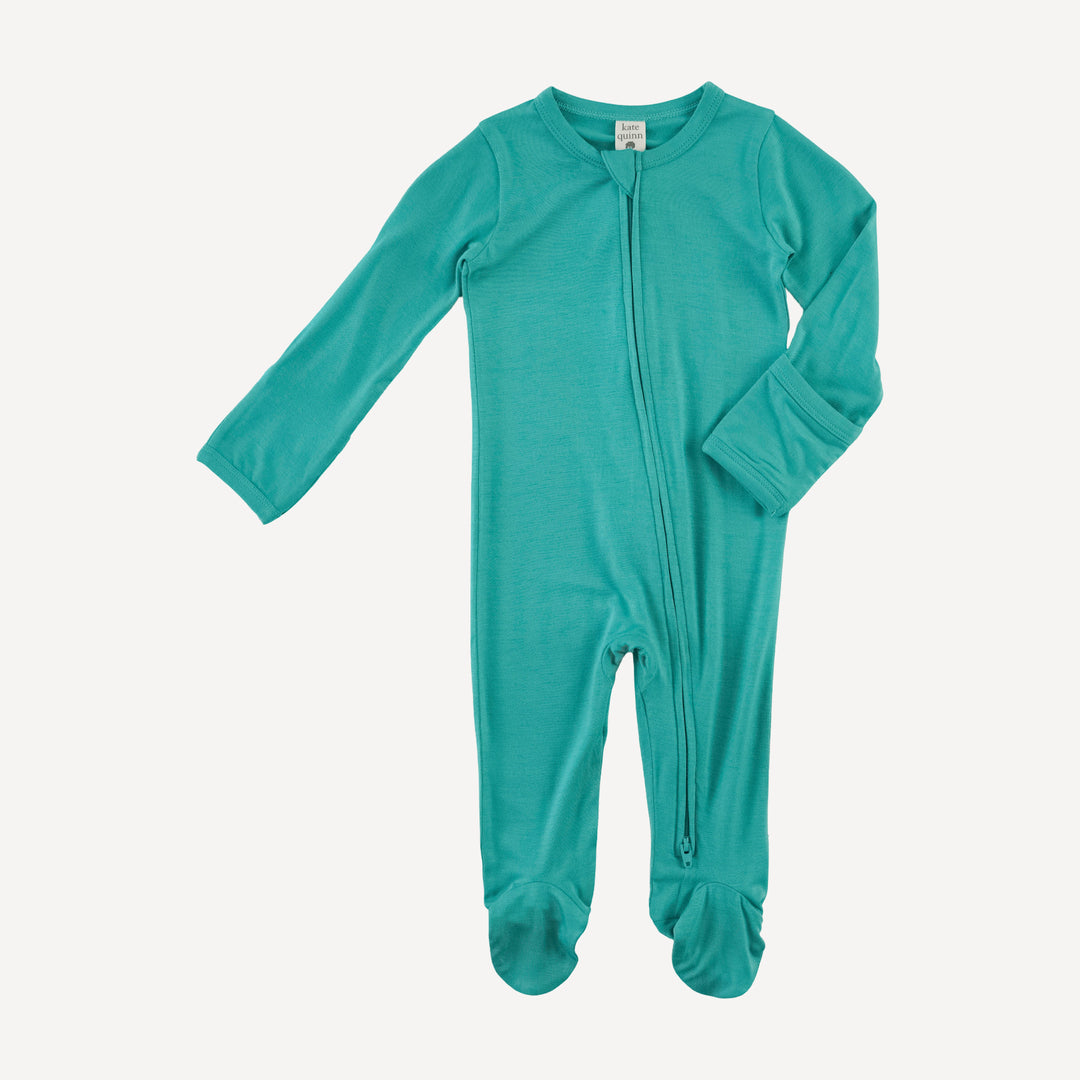 long sleeve two way zipper footie | lagoon | bamboo