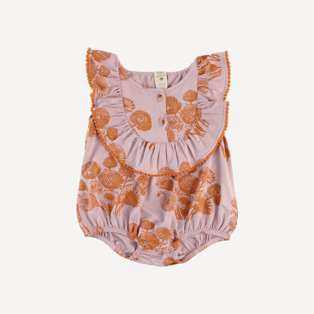 sleeveless ruffle button pom pom bubble | caramel dahlia | bamboo