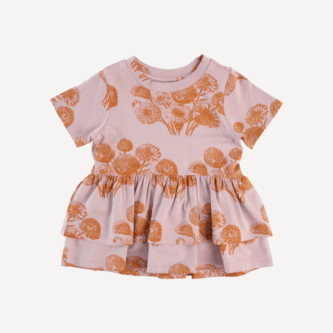 short sleeve double skirted ruffle top | caramel dahlia | bamboo