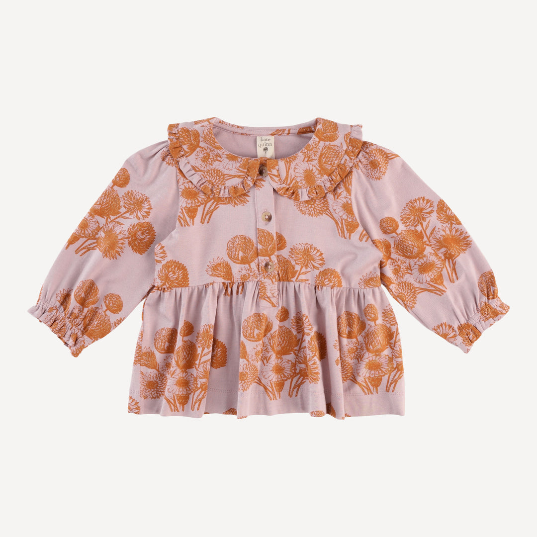 long sleeve ruffle peter pan top | caramel dahlia | bamboo