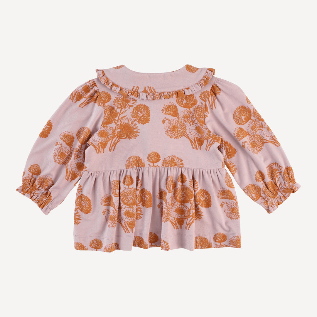 long sleeve ruffle peter pan top | caramel dahlia | bamboo