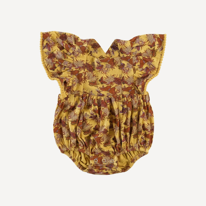 AS IS! ruffle strap pom pom bubble | gold butterflies and milkweed | bamboo