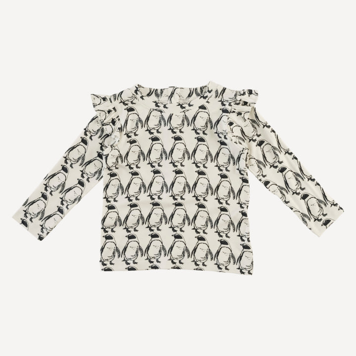 long sleeve shoulder ruffle top | penguin | bamboo