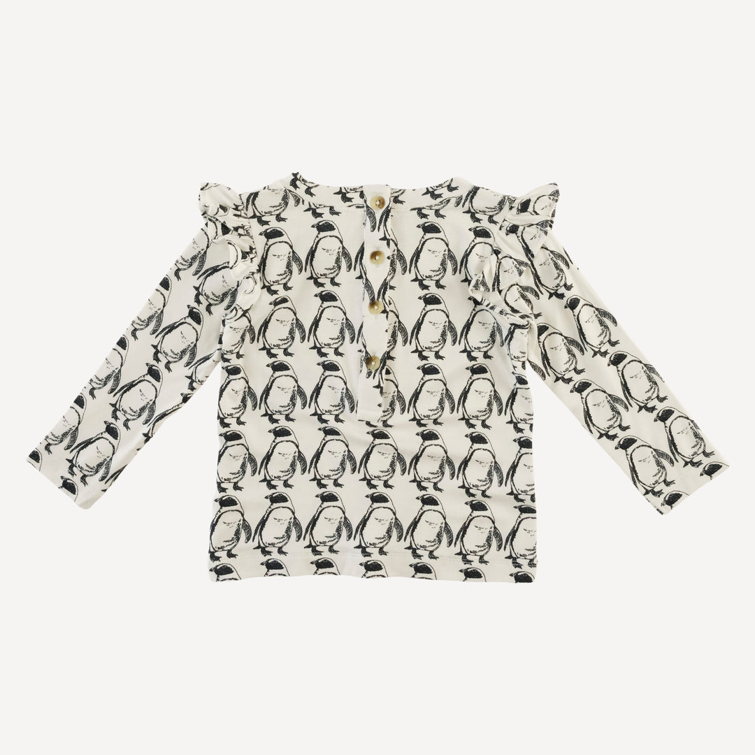 long sleeve shoulder ruffle top | penguin | bamboo