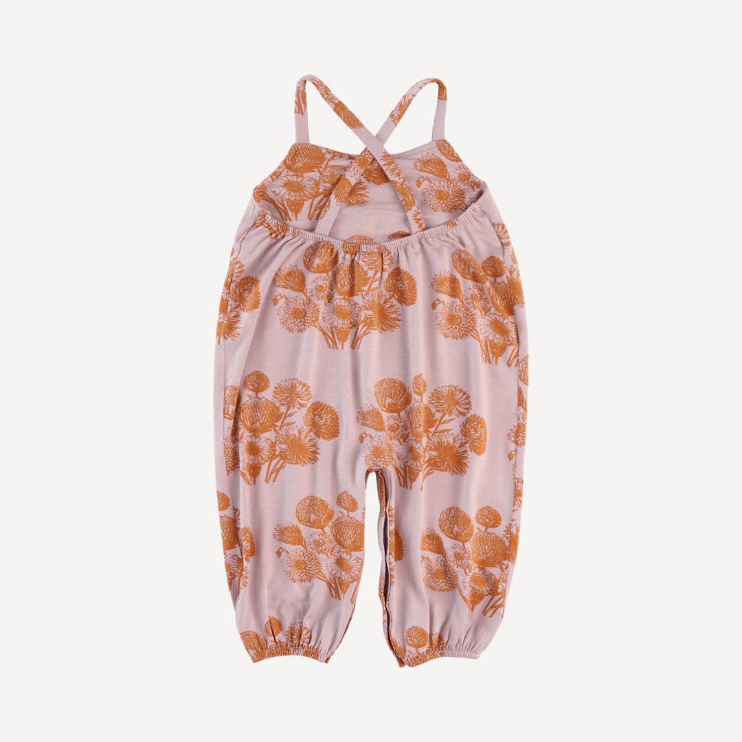 cross back spaghetti strap bubble jumpsuit | caramel dahlia | bamboo