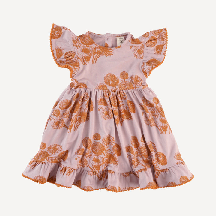 flutter sleeve pom pom pinafore dress | caramel dahlia | bamboo