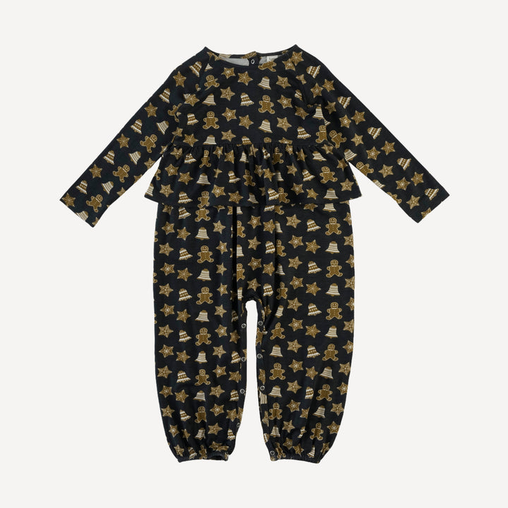 long sleeve ruffle romper | gingerbread cookies | bamboo