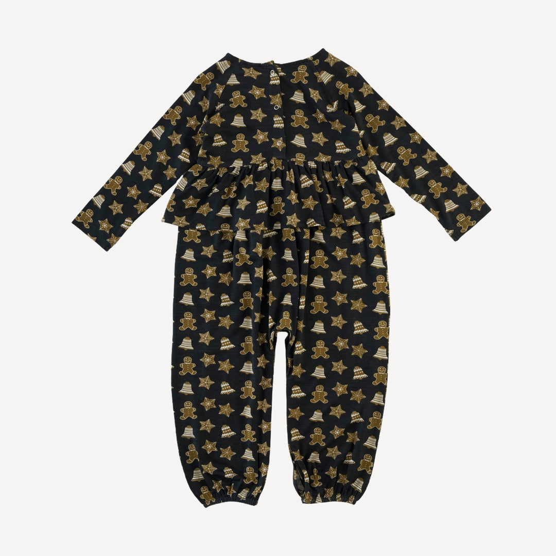 long sleeve ruffle romper | gingerbread cookies | bamboo