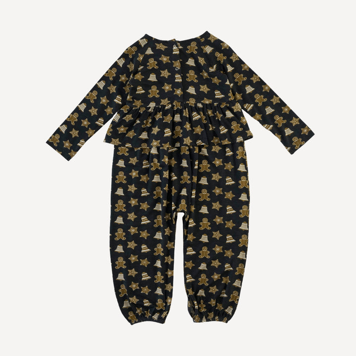 long sleeve ruffle romper | gingerbread cookies | bamboo